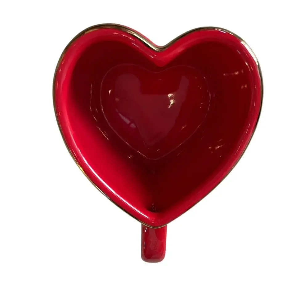 Target Threshold Heart Shaped VALENTINE Mugs Red Gold Rim 14.3oz Set of 2 New